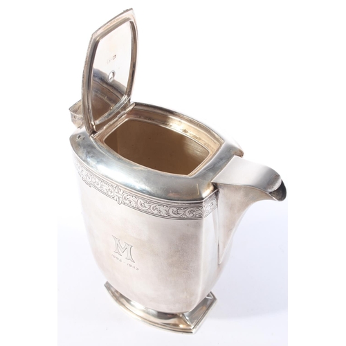 2 - George VI silver hot water pot, initialled M, no handle present,&nbsp;Frank Cobb & Co Ltd, Sheff... 