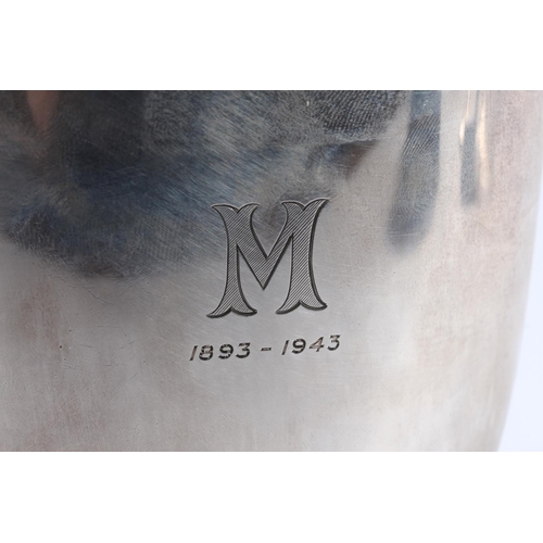 2 - George VI silver hot water pot, initialled M, no handle present,&nbsp;Frank Cobb & Co Ltd, Sheff... 