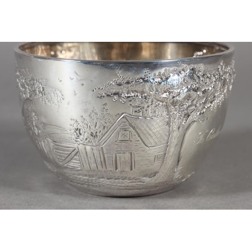 21 - Victorian silver bowl depicting a horse and figure by a house, Robert Humphries, 1881, London, 110g.
