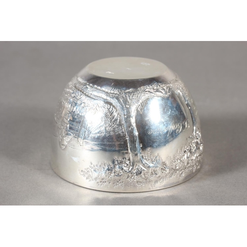 21 - Victorian silver bowl depicting a horse and figure by a house, Robert Humphries, 1881, London, 110g.