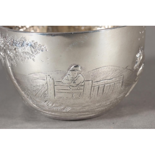 21 - Victorian silver bowl depicting a horse and figure by a house, Robert Humphries, 1881, London, 110g.