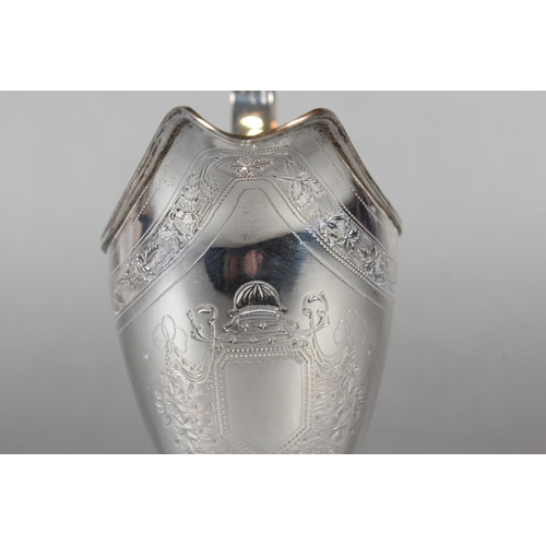 22 - Geo III silver helmet shaped cream jug, makers mark rubbed, London, 1793, 116g.&nbsp;