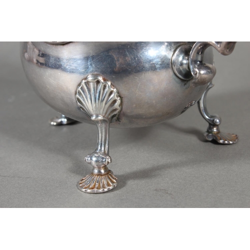 24 - Geo III silver sauce boat with gadrooned edge and raised on three shell shaped feet, Daniel Smith &a... 