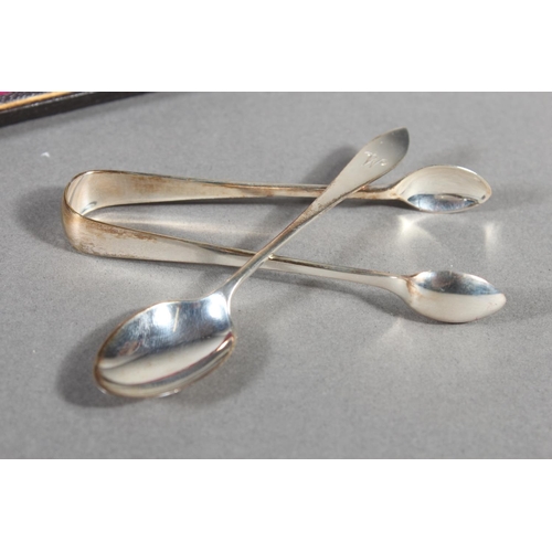 26 - Victorian set of twelve silver teaspoons and matching sugar tongs, in fitted case, Martin, Hall &amp... 