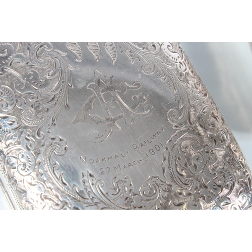 3 - Victorian silver cigarette case with heavy foliate decoration, 'Noakhali Railway March 1901' maker J... 