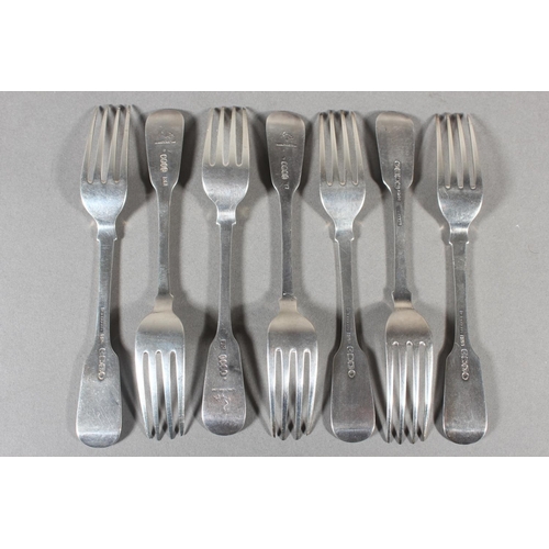 31 - Seven Irish silver fork, makers&nbsp;James Le Bas and&nbsp;Samuel Neville, Dublin, (7), 285g.