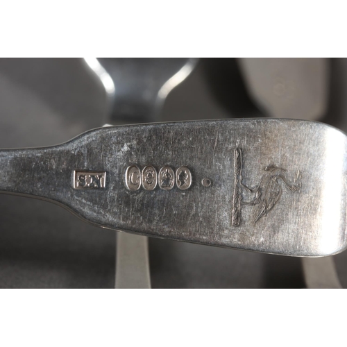 31 - Seven Irish silver fork, makers&nbsp;James Le Bas and&nbsp;Samuel Neville, Dublin, (7), 285g.