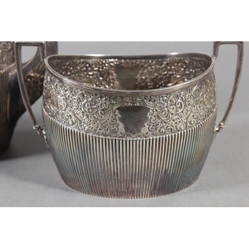 32 - Victorian silver three-piece tea service by James Dixon & Sons Ltd, Sheffield 1899, 840g gross.&... 