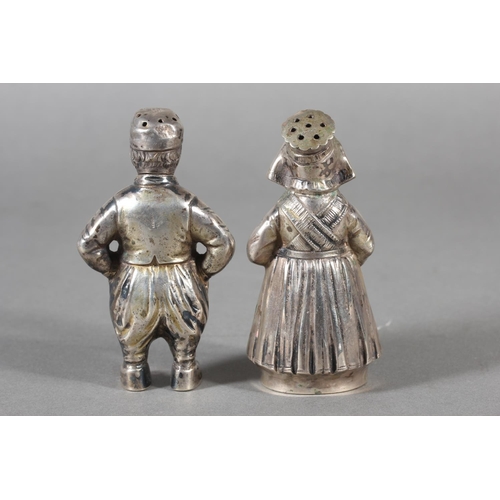 33 - Pair of German novelty 800 grade cast silver figural pepper pot condiments in the form of a Dutch bo... 