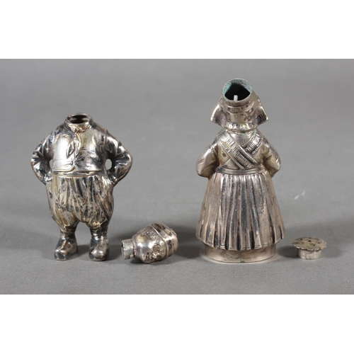 33 - Pair of German novelty 800 grade cast silver figural pepper pot condiments in the form of a Dutch bo... 