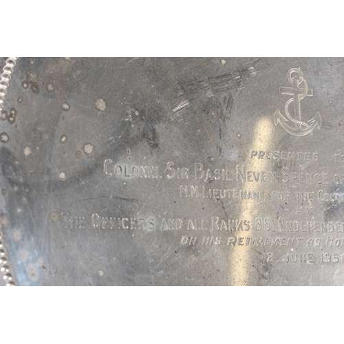 37 - Victorian silver salver with decorative border and raised on tripod supports, Daniel & John Well... 