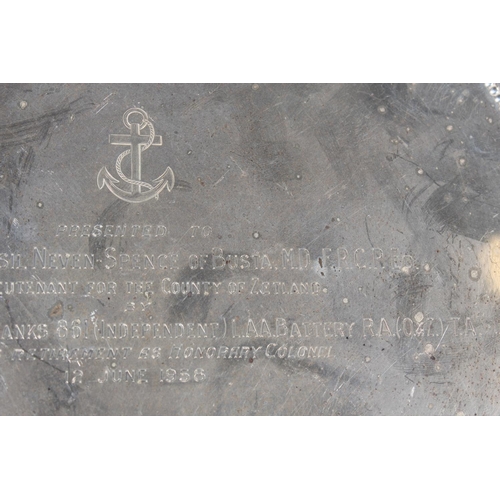 37 - Victorian silver salver with decorative border and raised on tripod supports, Daniel & John Well... 