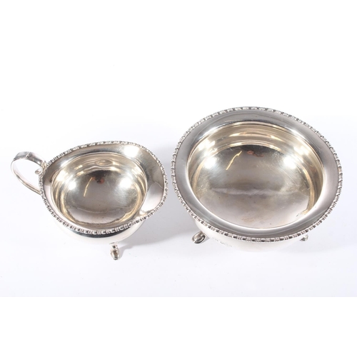 4 - Geo V silver three piece tea service comprising of teapot, sugar bowl and cream jug,&nbsp;Atkin Brot... 