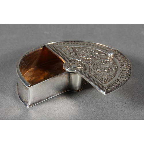 10 - Antique silver half moon shaped snuff box, with swivel top with figure decoration, Robert Peaston, L... 