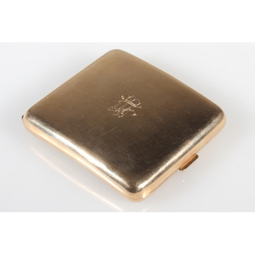 106 - 9ct yellow gold cigarette case of curved form, the front cover with initialled monogram,&nbsp;Adie B... 