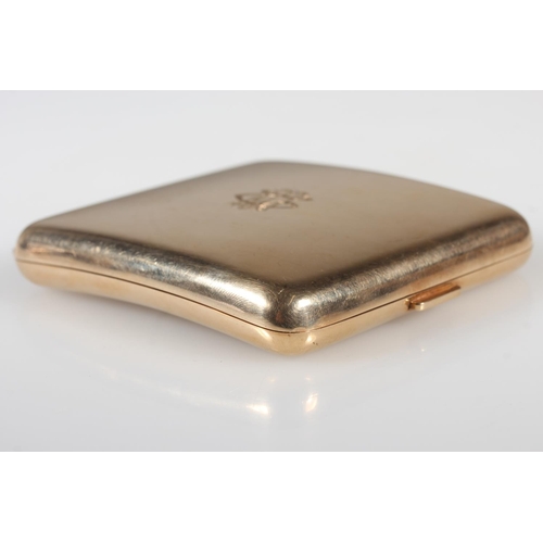 106 - 9ct yellow gold cigarette case of curved form, the front cover with initialled monogram,&nbsp;Adie B... 
