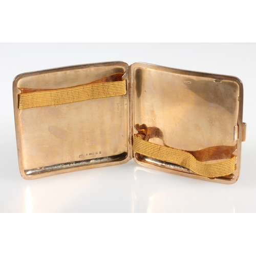 106 - 9ct yellow gold cigarette case of curved form, the front cover with initialled monogram,&nbsp;Adie B... 