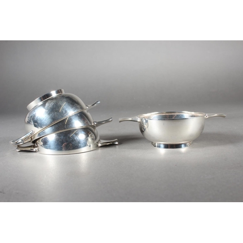 11 - Set of four silver twin handled quaichs or salts of plain form,&nbsp;Roberts & Belk Ltd, London,... 