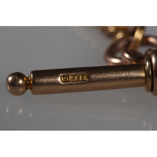 142 - 22ct yellow gold curb link watch guard with dog tooth clip and added 9ct yellow gold t-bar, 44.6g to... 