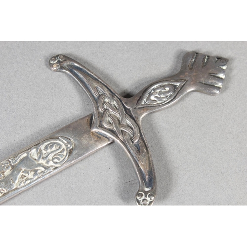 46 - Alexander Ritchie (1856-1941) Iona Celtic revival silver paper knife in the form of a broadsword, Al... 