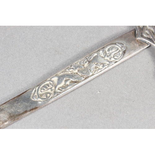 46 - Alexander Ritchie (1856-1941) Iona Celtic revival silver paper knife in the form of a broadsword, Al... 