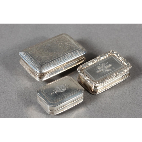 6 - Three antique silver vinaigrettes, two by Joseph Wilmore and one Joseph Taylor, Birmingham, 49g.