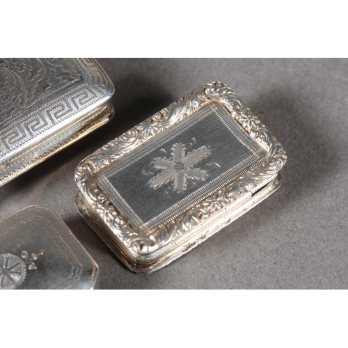 6 - Three antique silver vinaigrettes, two by Joseph Wilmore and one Joseph Taylor, Birmingham, 49g.