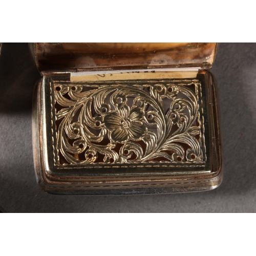 7 - Two antique silver vinaigrettes, Nathaniel Mills and Thomas Shaw, Birmingham, and a small silver snu... 