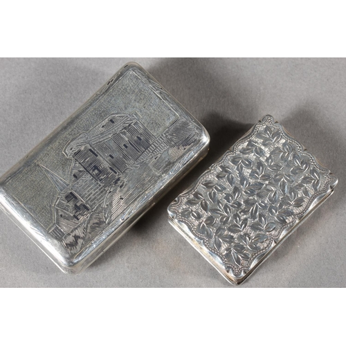 9 - Russian silver niello work snuff box, Moscow, 1840 and an antique silver snuff box, William Oliver, ... 