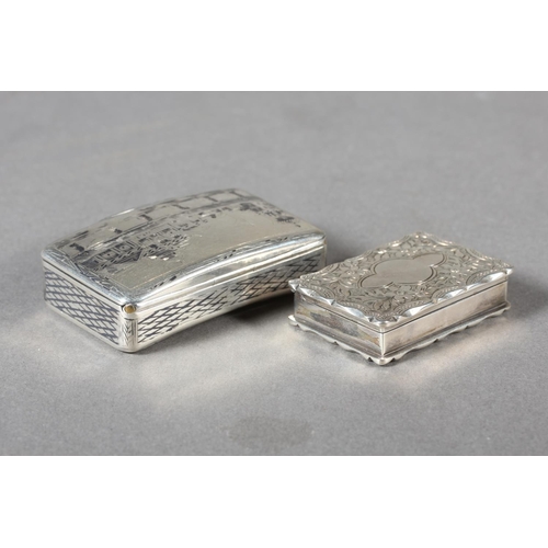 9 - Russian silver niello work snuff box, Moscow, 1840 and an antique silver snuff box, William Oliver, ... 