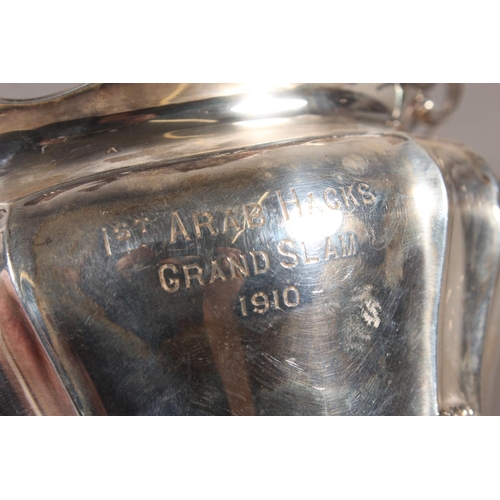 40 - Geo V silver sugar bowl with loop handles raised on whorl feet, '1st Arab Hacks, Grand Slam, 1910', ... 