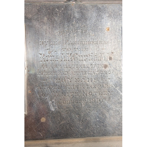 41 - Edwardian silver desk stand with double inkwell sections and pen tray to the front, maker SL Ld, Lon... 