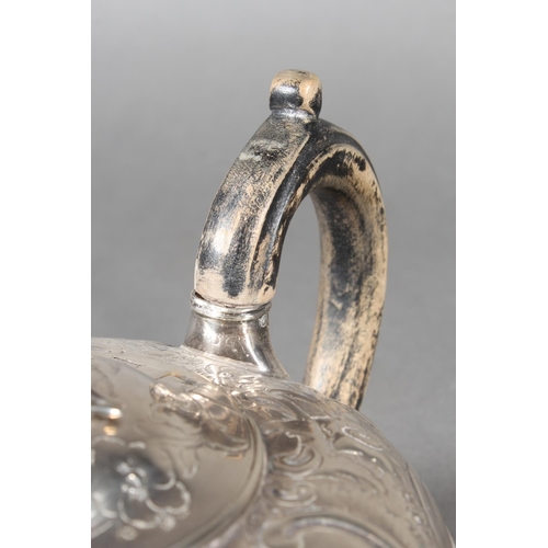 43 - Geo IV silver teapot with heavy foliate decoration and greyhound or whippet mount finial to the lid,... 
