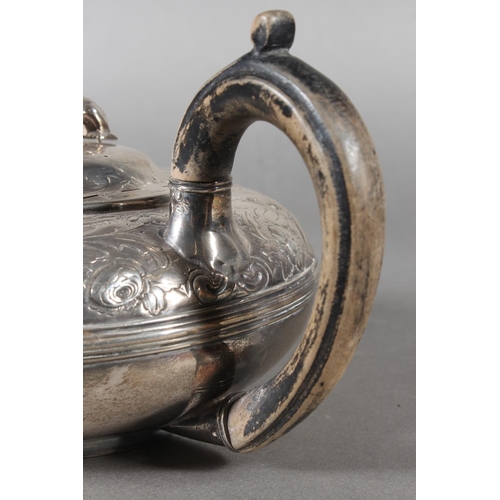 43 - Geo IV silver teapot with heavy foliate decoration and greyhound or whippet mount finial to the lid,... 
