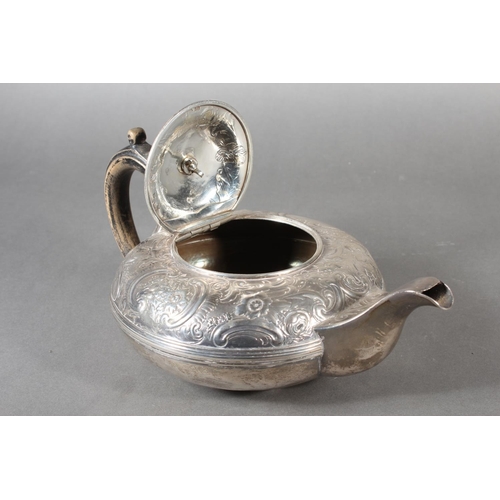 43 - Geo IV silver teapot with heavy foliate decoration and greyhound or whippet mount finial to the lid,... 