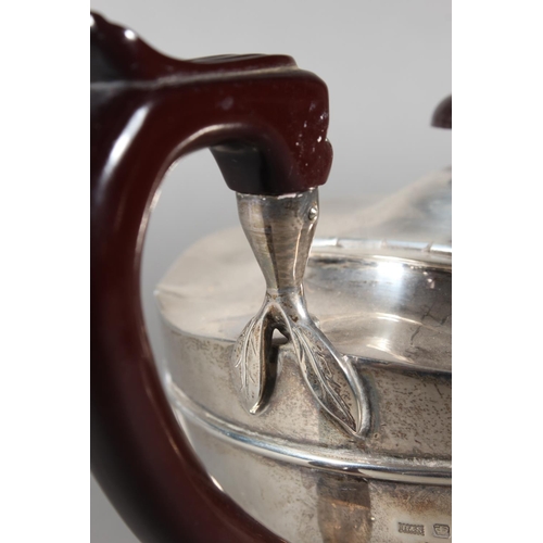 44 - Geo V silver teapot with wooden handle and knop, initialled S, Brook & Son, Sheffield, 1916, 823... 