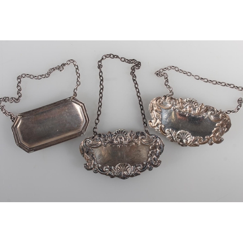 47 - Three silver decanter labels or bottle tags, 'Whisky' 'Brandy' and 'Sherry', all Richards & Knig... 
