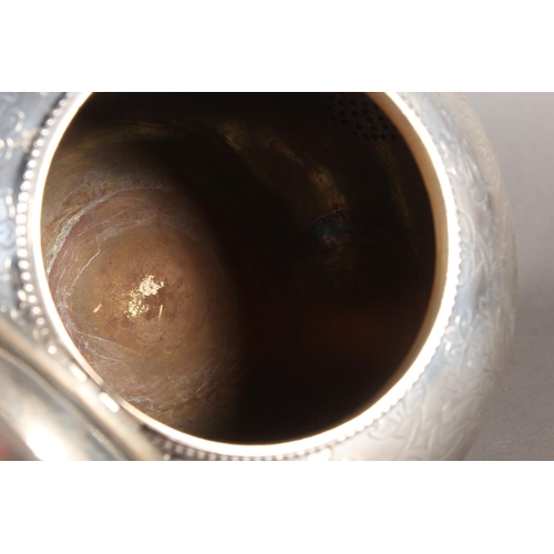 48 - Victorian silver three piece tea service with heavy foliate decoration, loop handle and knop to the ... 