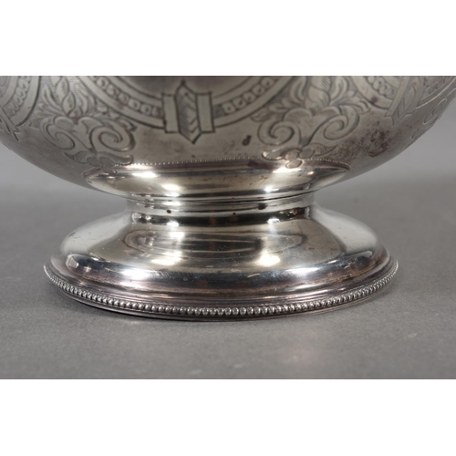 48 - Victorian silver three piece tea service with heavy foliate decoration, loop handle and knop to the ... 