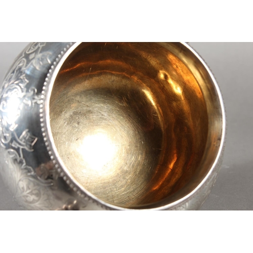 48 - Victorian silver three piece tea service with heavy foliate decoration, loop handle and knop to the ... 