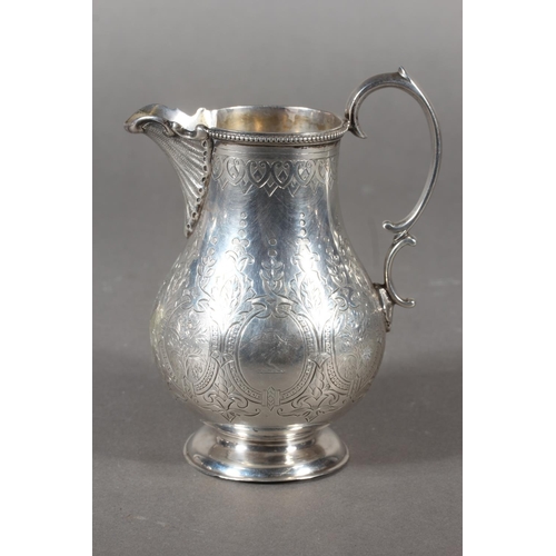 48 - Victorian silver three piece tea service with heavy foliate decoration, loop handle and knop to the ... 