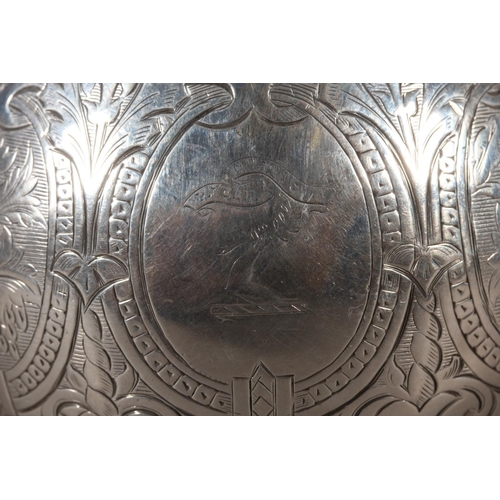 48 - Victorian silver three piece tea service with heavy foliate decoration, loop handle and knop to the ... 