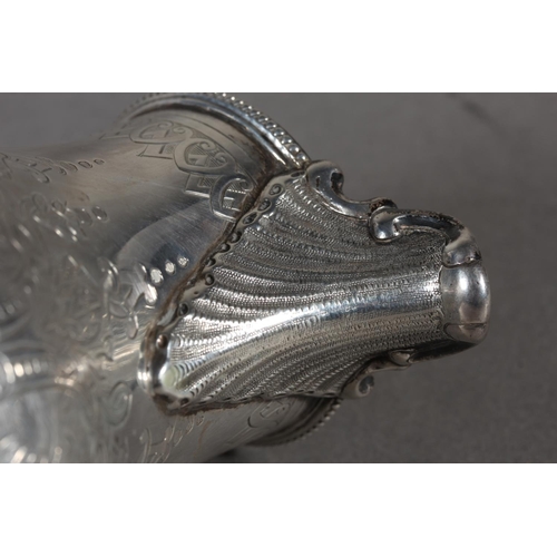 48 - Victorian silver three piece tea service with heavy foliate decoration, loop handle and knop to the ... 