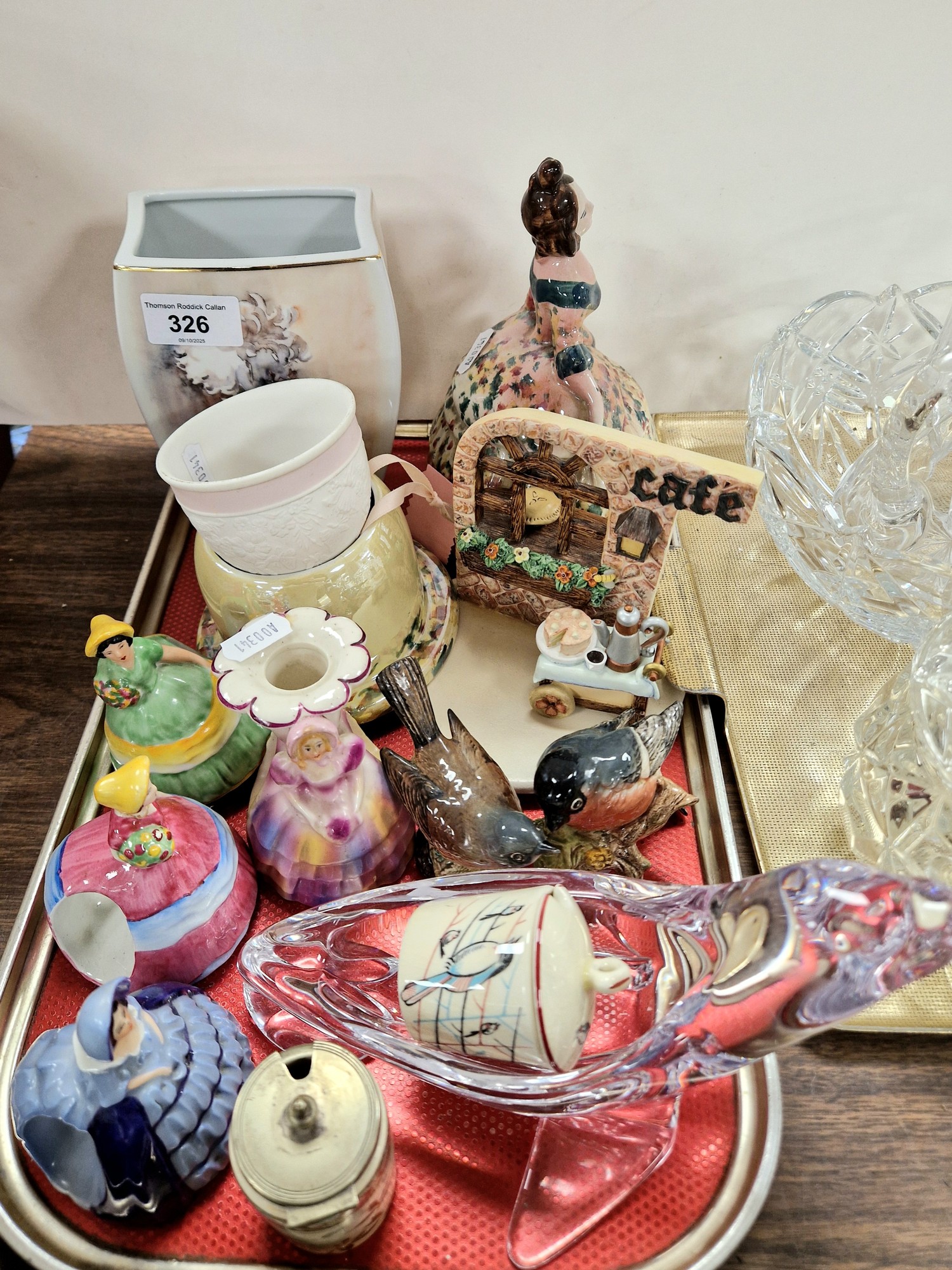 Three Carltonware figure napkin rings, two Beswick, glass seal and ...