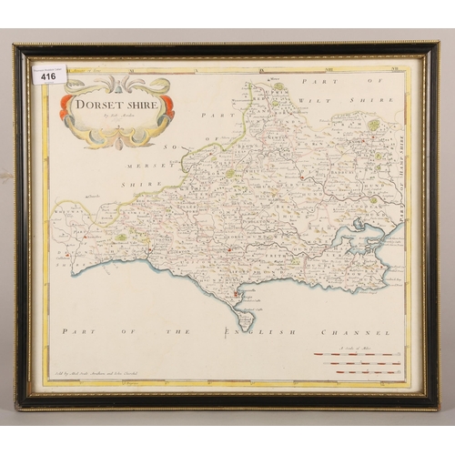Framed Antique Map of Dorsetshire, dated 1695, Robert Morden, 37cm x 44cm