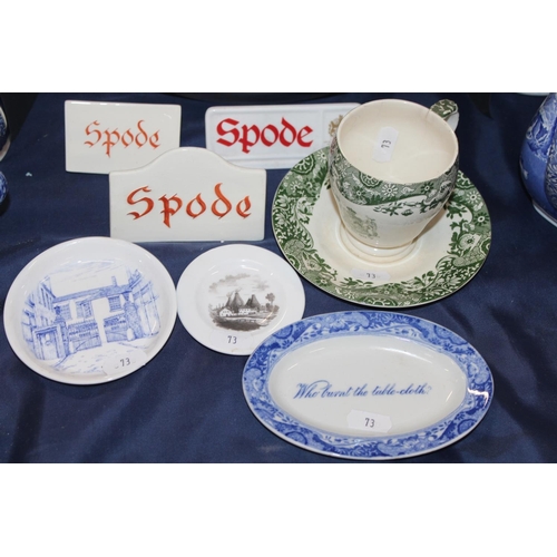 Three Spode advertisement plaques, a Copeland Spode green and white ...