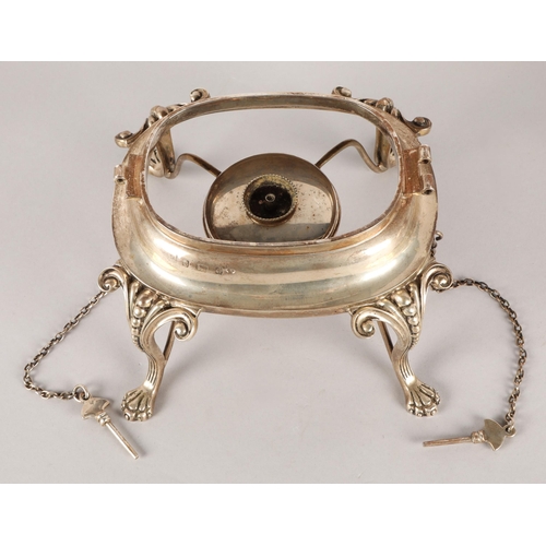 115 - Silver spirit kettle on stand, Birmingham, with gadrooned border and part fluted, silver burner, on ... 