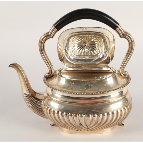 115 - Silver spirit kettle on stand, Birmingham, with gadrooned border and part fluted, silver burner, on ... 