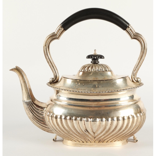 115 - Silver spirit kettle on stand, Birmingham, with gadrooned border and part fluted, silver burner, on ... 