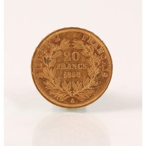 81 - Napoleon III French 20 Francs gold coin 1858, weight 6.4 grams